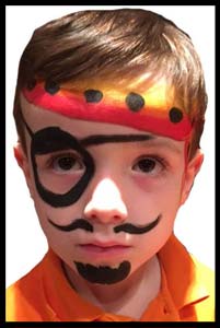 Child face painted as pirate at his birthday party in Long Island NY
