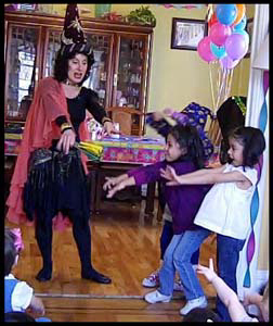 Entertainer Daisy Doodle performs magic at kids birthday party in Brooklyn NYC
