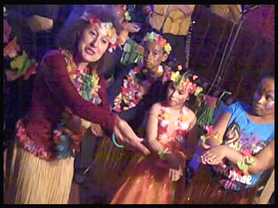 Daisy Doodle gives hula dance show and lesson at Hawaiian party in Queens NYC